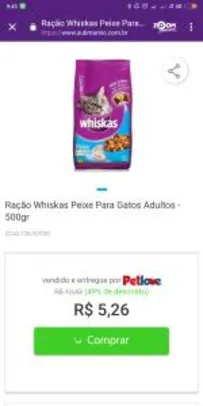 Ração Whiskas Peixe Para Gatos Adultos - 500gr | R$5