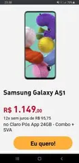 Samsung Galaxy A51, no plano Pós | R$ 1.149