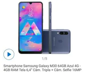 Smartphone Samsung Galaxy M30 64GB Azul 4G R$ 899