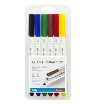 Marcador Artístico Graf Calligraphy 2 Pontas 6 cores sortidas