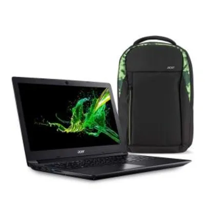 Kit Notebook Acer Aspire 3 + Mochila Green, A315-41-R790, AMD Ryzen 3 2200U Dual Core 2.5 a 3.4 GHz, Memória RAM de 4 GB,