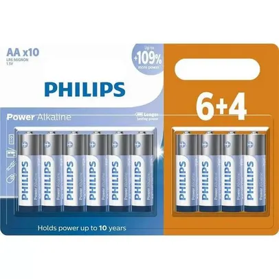 Pilha Alcalina AA Philips LR6P10BP/59 - cartela com 10 unidades