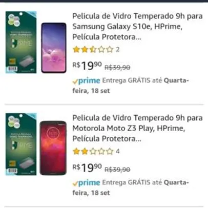 [PRIME]Pelicula de Vidro Temperado 9h para diversos modelos de celulares R$ 20