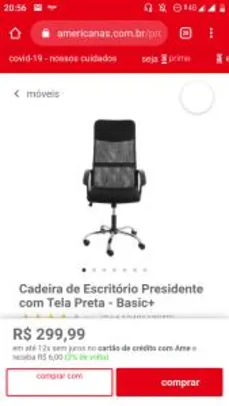 Cadeira de Escritório Presidente com Tela Preta - Basic+ | R$300