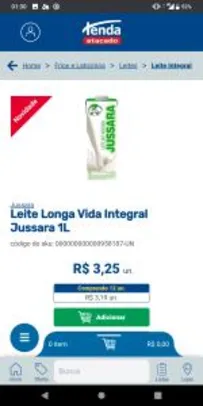 12 uni.Leite Longa Vida Integral Jussara 1L R$3,19 cada