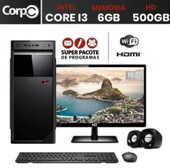 Computador PC CPU Completo com Monitor 19.5 LED CorpC Intel Core i3 6GB HD 500GB Wifi EasyPC | R$ 1470