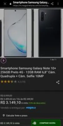 Smartphone Samsung Galaxy Note 10+ 256GB Preto 4G - 12GB RAM 6,8” - R$3149