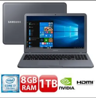 Notebook Samsung Core i7-7500U 8GB 1TB Placa de Vídeo 2GB Tela 15.6” Windows 10 Expert NP350XAA-VF3BR - R$2689