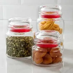 Conjunto de Pote de Vidro Multiuso Vermelho 3 Peças - La Cuisine R$20