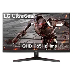 Monitor Gamer LG UltraGear 32, 165Hz, QHD, 1ms, DisplayPort e HDMI, 95% sRGB, FreeSync Premium, HDR 10, VESA, Preto - 32GN600-B