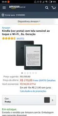 Kindle (cor preta) com tela sensível ao toque e Wi-Fi , 8a. Geração - R$219