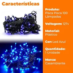 Pisca Pisca de Natal Cordão de Luz Led Azul 100 lâmpadas 220V - Casambiente