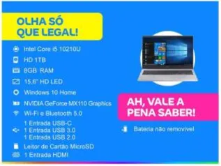 Notebook Samsung Book X40 Intel Core i5 8GB 1TB - 15,6” Placa de Vídeo 2GB Windows 10 R$3737