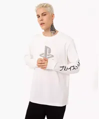 Camiseta de algodão playstation manga longa branco