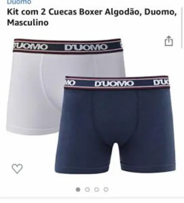 (PRIME) Kit com 2 Cuecas Boxer Algodão, Duomo, Masculino R$ 24