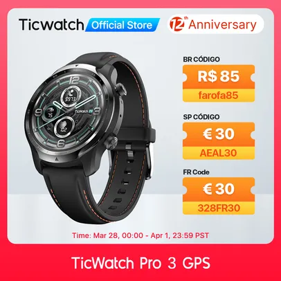 Smartwatch TicWatch Pro 3 Amoled GPS - Google Wear OS - Snapdragon Wear 4100 8GB