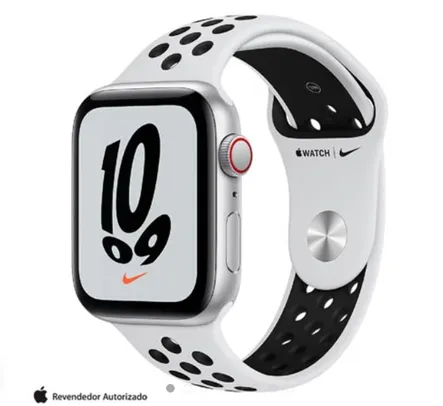 Apple Watch Nike SE GPS + Cellular, 40 mm Caixa Prateada de Alumínio Pulseira Platina/preto