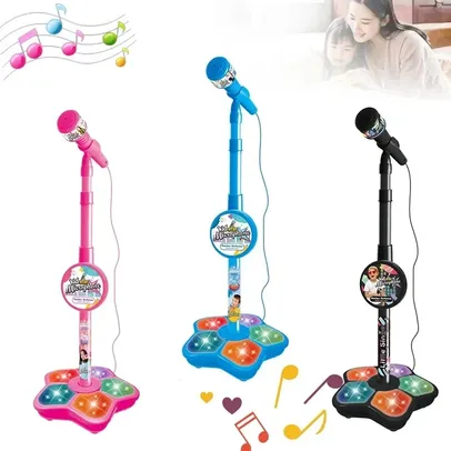 [Imposto Incluso/Oferta Combo] Microfone com suporte para crianças, karaoke, música Preto