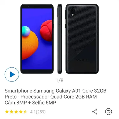 Smartphone Samsung Galaxy A01 Core de 32gb | R$ 501