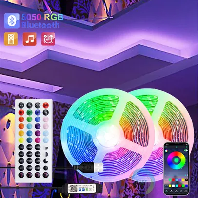 Fita de led RGB - 5 metros, com controle remoto e bluetooth 