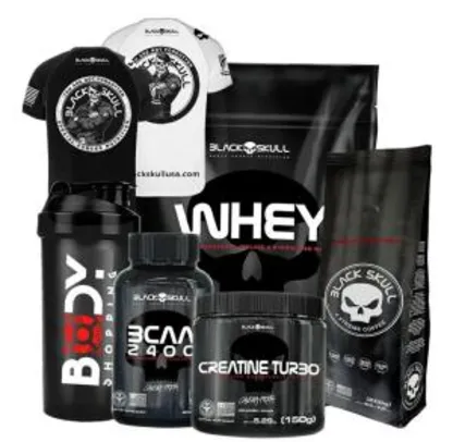 Whey 900 + Bcaa + Creat + 2 Camisetas + Brinde - Black Skull