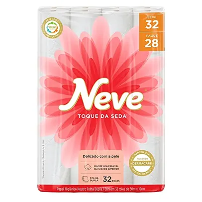 Neve Papel Higiênico Toque de Seda Folha Dupla, 30m, Leve 32 Pague 28 Rolos