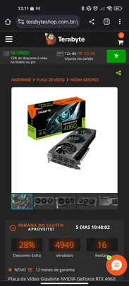 Placa de Vídeo Gigabyte NVIDIA GeForce RTX 4060 EAGLE OC, 8GB, GDDR6, DLSS, Ray Tracing, GV-N4060EAGLE OC-8GD