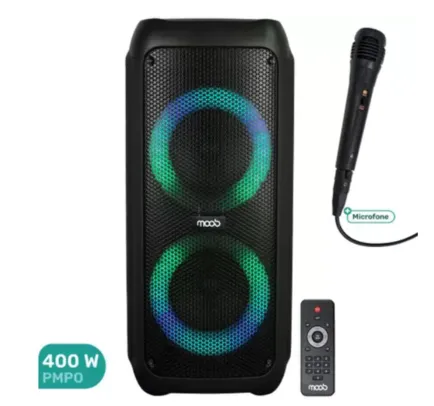 Caixa de Som Acústica Amplificada Moob 400W com Bluetooth TWS, Microfone, USB e Entrada de Guitarra