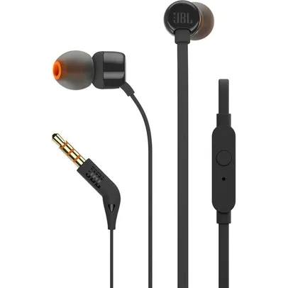 Fone de Ouvido JBL T110 BLK, Intra Auricular, Com Microfone, Preto