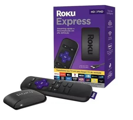 Roku Express Streaming Player Conversor Smart TV Full HD com Controle Remoto - Preto