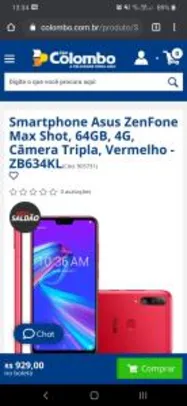 Smartphone Asus ZenFone Max Shot, 64GB, 4G, Câmera Tripla, Vermelho - ZB634KL