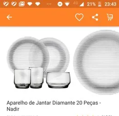 Jogo de jantar 20 peças Nadir Figueiredo -  R$60 (R$ 15 com AME e cupom)