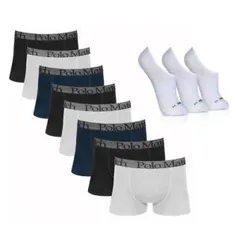 Kit com 8 Cuecas Boxer de Cotton Polo Match + 3 Pares de Meias M Lupo por R$87