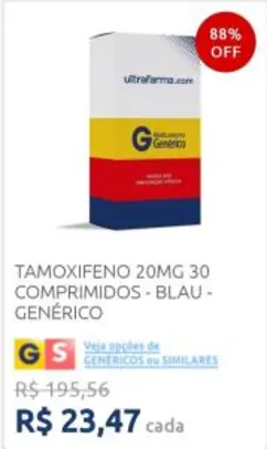 TAMOXIFENO 20MG 30 COMPRIMIDOS - BLAU - GENÉRICO - R$23