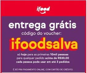 IFOOD entrega grátis hoje, 30/09