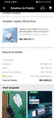 Carregador Ugreen Iphone | R$35