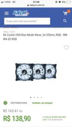 Kit Cooler FAN Rise Mode Wave, 3x120mm, RGB R$125