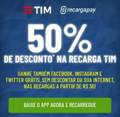 RECARGAPAY desconto de 50% ou ate R$15,00 na recarga pra TIM