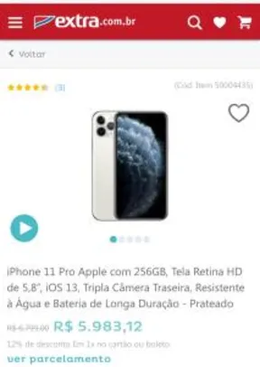 Phone 11 Pro Apple com 256GB, Tela Retina HD R$ 5983