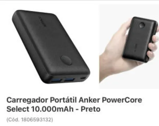 Carregador Portátil Anker PowerCore Select 10.000mAh - Preto- R$149