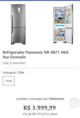 Refrigerador Panasonic Frost Free Inverse e Inverter 480 Litros Painel Blue Touch - R$3850