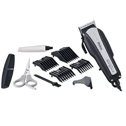 Máquina de Cortar Cabelo Philco Dual Action 2 com 4 Pentes Preta/Prata 