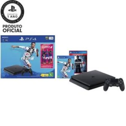 [Cartão Sub/12x]Console PlayStation 4 1TB Bundle com Game Fifa 19 - Sony + Game Uncharted 4 A Thief's End Hits - PS4 (1625 com Méliuz)