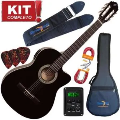 Kit Violão Giannini Flat Eletroacústico Nf14 Bk Nylon com Afinador + Correia + Capa + Cabo + Palhetas - R$ 509