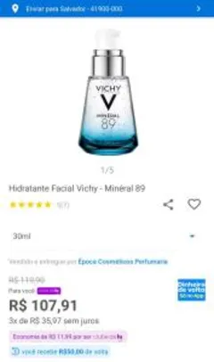 Hidratante facial Vichy minéral 89 [APP + clube da lu + R$50 cashback]