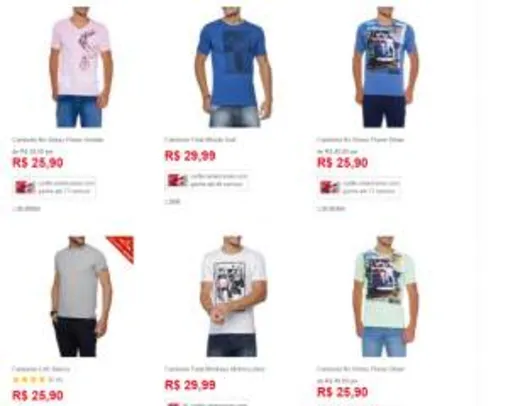 [Americanas] 5 camisetas masculinas por R$100