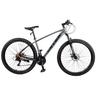 Bicicleta Aro 29 Safeway Aluminio 21 marchas Shimano Freio a Disco e Suspensão Cinza