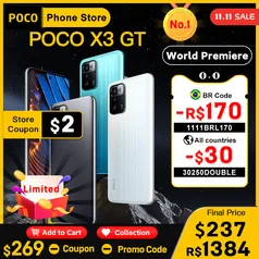 (11.11) Smartphone Poco X3 GT Versão global modelos a partir 8gb/128gb