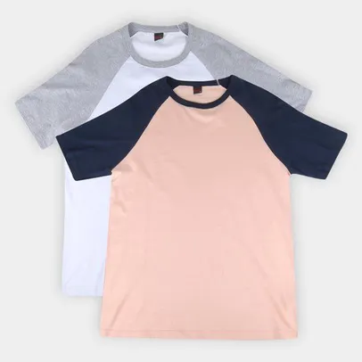 Kit Camiseta Básica Raglan Masculina c/ 2 Peças | R$20