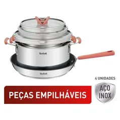 Jogo de Panelas 4 Peças Tefal Opti&apos;space em Inox com Fundo Triplo